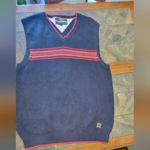 Vtg Tommy Hilfiger Blue Sweater Vest‎ Size XL V Neck Monogram Lion Crown Y2K